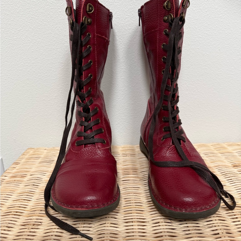 Miz Mooz Women's Burgundy Lace-Up Leather Boots